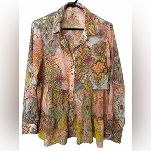 1775 Paisley Print Sheer LS Women's Top NWT